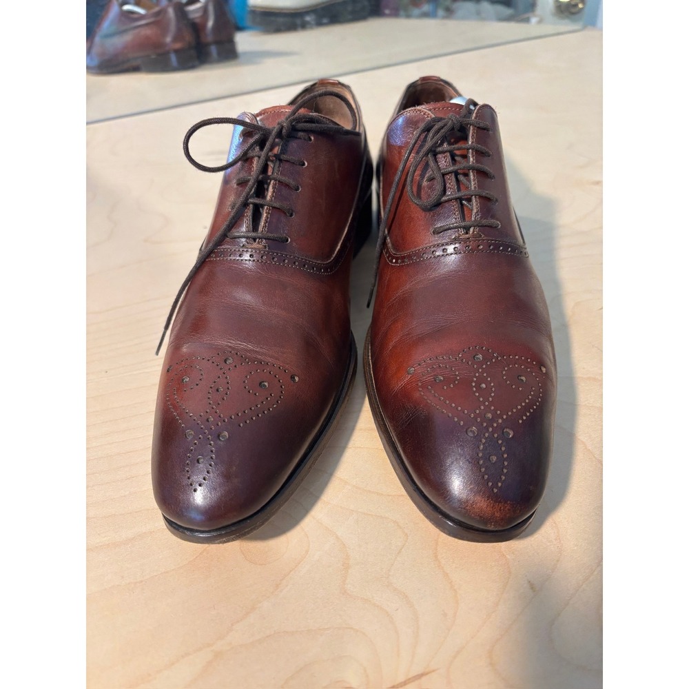 Magnanni Oxford Dress Shoes Mens Sz 9 Brown Medallion Toe Brogue Lace Up 20518